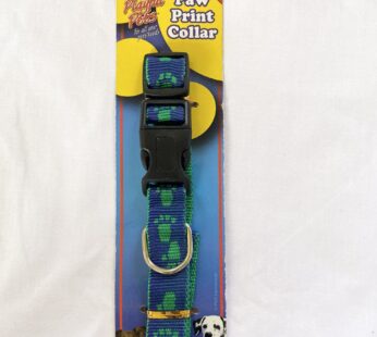 Paw Print Dog Collar, Playful Pets Blue & Green – Medium